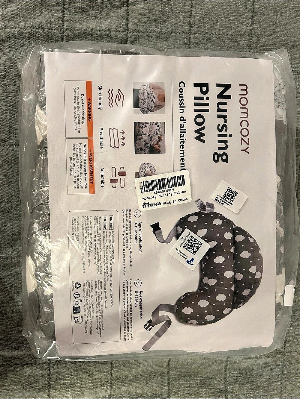 momcozy Nursing Pillow Gray & White NWT